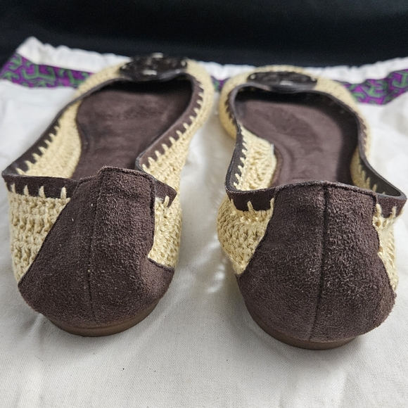 Tory Burch Womens 7.5 M Reva beige tan brown crochet ballet flats and Dust Bag - Picture 8 of 10
